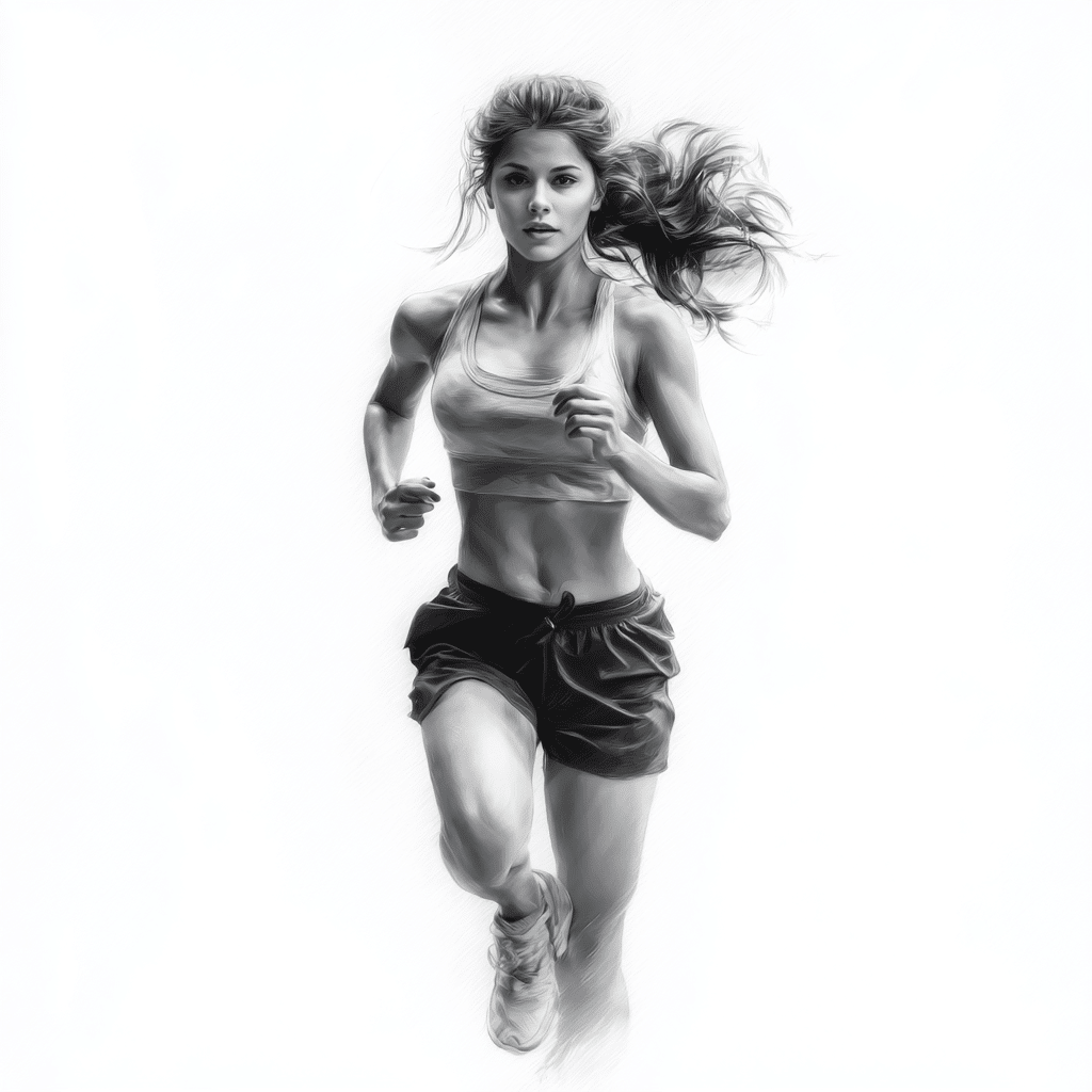 Mulher correndo com movimento e estilo, simbolizando um sistema imunológico forte e ativo.