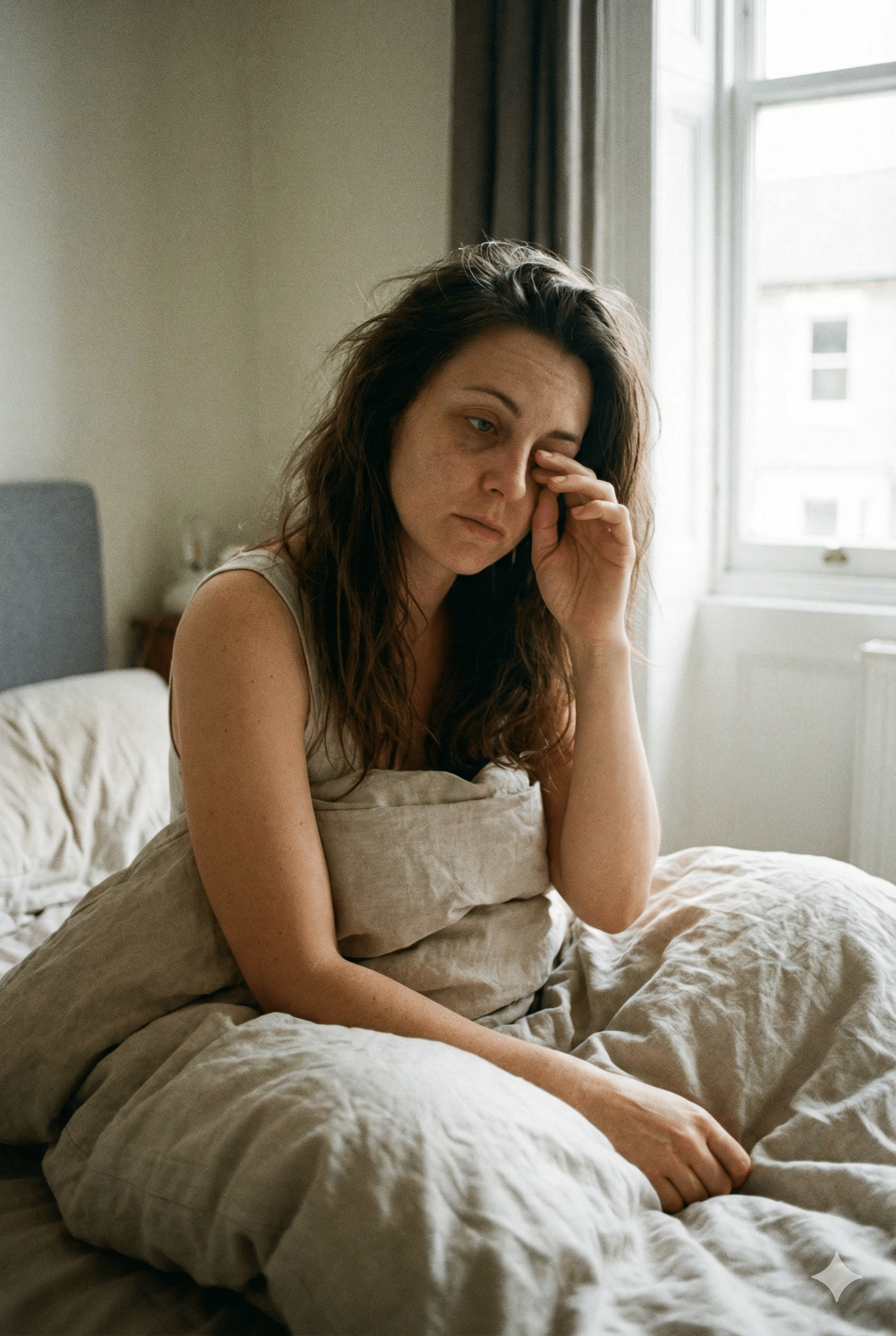 Pessoa acordando cansada